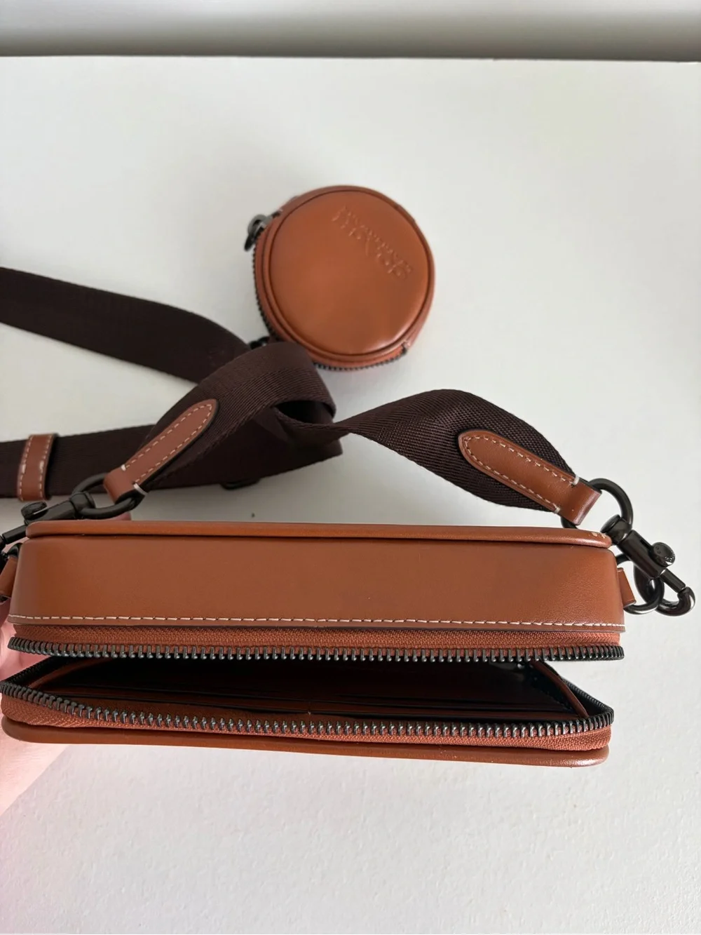 Coach Tan/Brown Signature Canvas Messenger with Round Coin Pouch